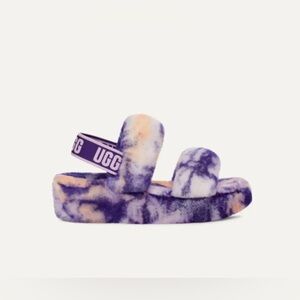 UGG‎ Women's Oh Yeah Fluff Marble Purple Open Slide Platform Slipper Sz -6